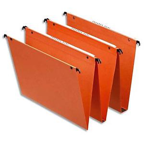 ESSELTE Boîte de 25 dossiers suspendus DUAL TIROIR en kraft 220g. Fond V, volet agrafage. Orange