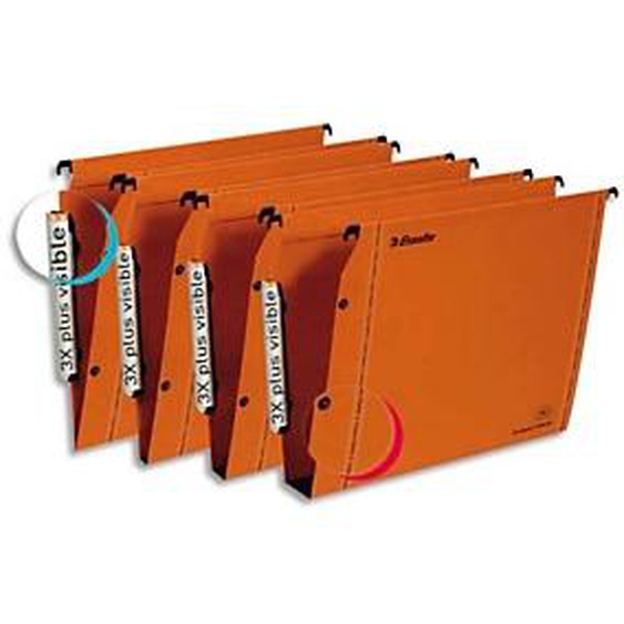 ESSELTE Boîte de 25 dossiers suspendus LMG ARMOIRE en kraft 240g. Fond V, bouton-pression. Orange