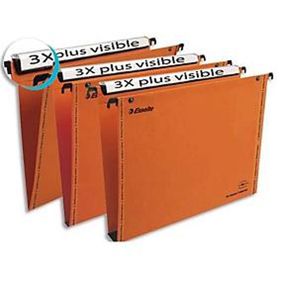 ESSELTE Boîte de 25 dossiers suspendus VMG TIROIR en kraft 240g. Fond 30, bouton-pression. Orange