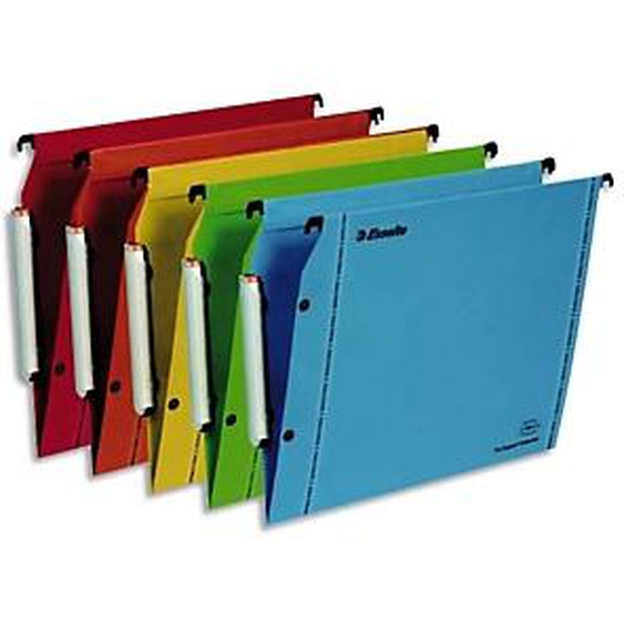 ESSELTE Paquet 10 dossiers suspendus LMG ARMOIRE en kraft 240g. Fond V, bouton-pression. Coloris assortis