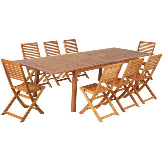 Essi - Ensemble de jardin 1 table et 8 chaises en bois deucalyptus - Couleur - Bois clair