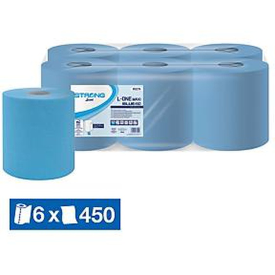 Essuie-mains bobines à dévidage central Lucart Strong L-One bleu, lot de 6