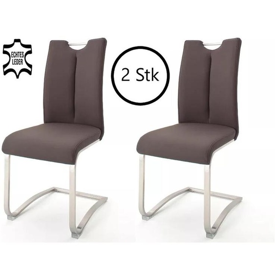 Esszimmerstuhl Kerrin (2-er Set) in Braun aus Echtleder - 45x102x58cm (BxHxT)