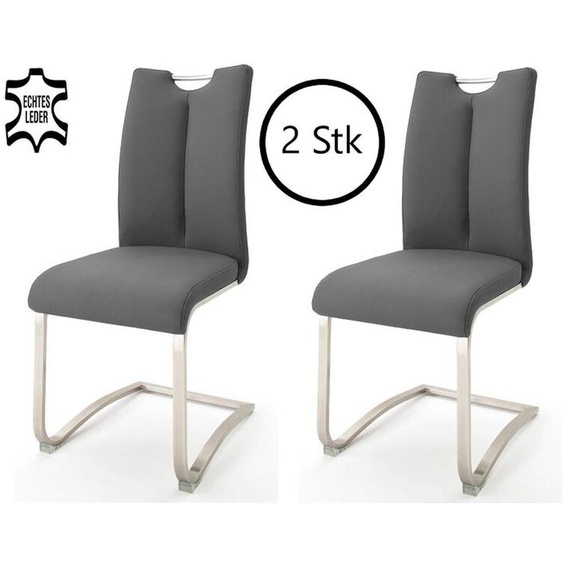 Esszimmerstuhl Kerrin (2-er Set) in grau aus Echtleder - 45x102x58cm (BxHxT)