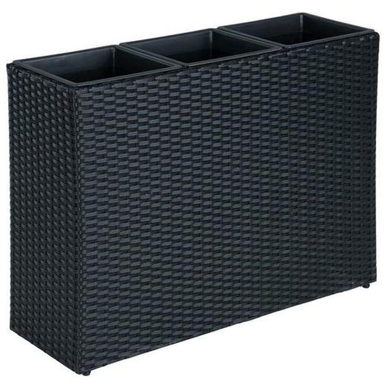 Estexo - Bac à fleur avec 3 pots en polyrotin 81,5 cm x 27,5 cm x 55 cm noir