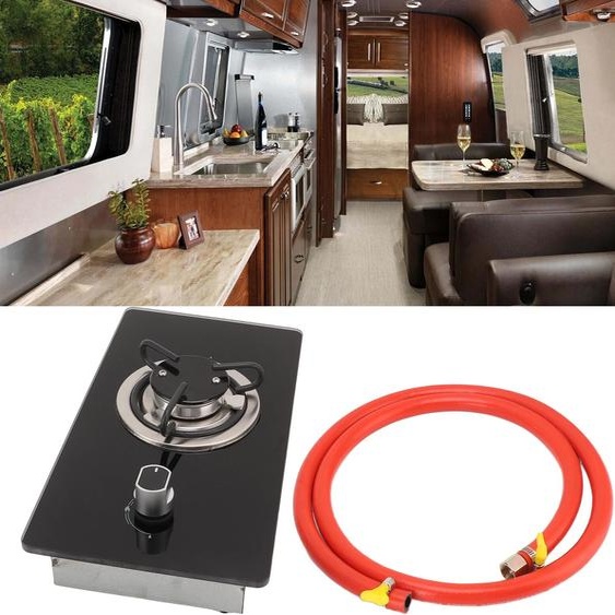 ESTINK Table de cuisson à gaz RV cuisinière à gaz RV 1 table de cuisson 1,8 kW puissance réglable en continu verre trempé pour Yacht cuisinière à gaz RV