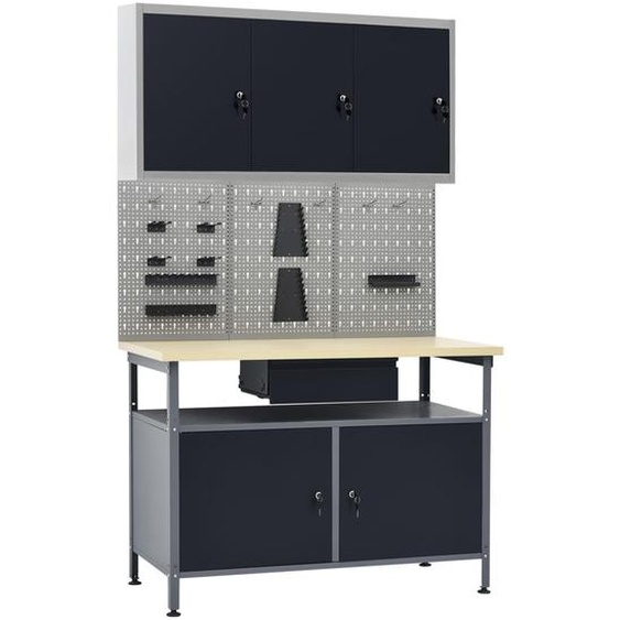 Établi avec 3 panneaux muraux et 1 armoire