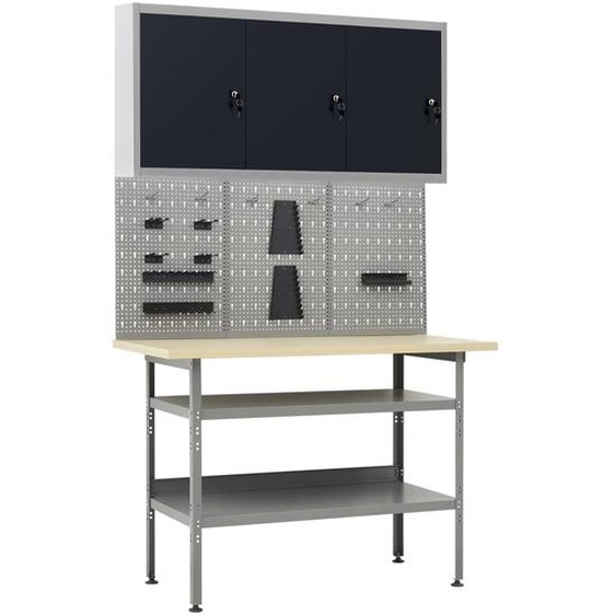 Établi avec 3 panneaux muraux et 1 armoire