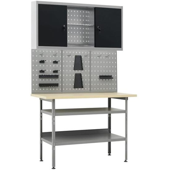 Établi avec 3 panneaux muraux et 1 armoire