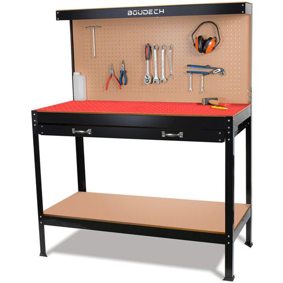 Boudech - Etabli métallique avec tiroirs muraux et datelier 120x60cm + 2 tiroirs et 2 étagères pour les outils