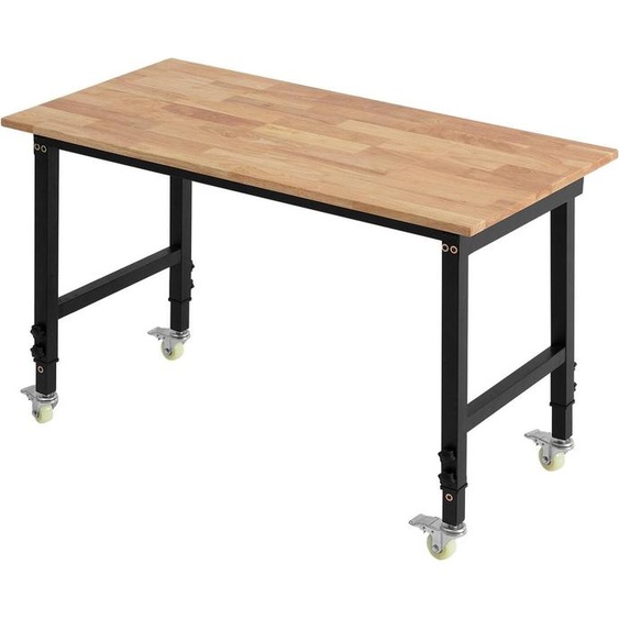 Établi réglable sur roulettes, capacité de 680 kg, plateau en chêne de 122 x 60 cm, hauteur réglable de 72,5 à 107,5 cm, table de travail robuste en bois dur pour garage, atelier, maison, bureau