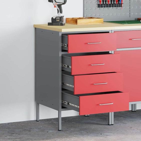 Établi Rouge et Gris 50 x 55 x 85 cm Bois dingénierie et acier