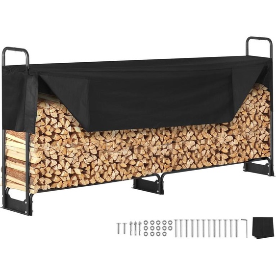Étagère à bois en métal 259 x 36 x 117 cm Étagère à bois de chauffage Cadre en acier peint par poudrage Abri à bois de cheminée 300 kg avec couverture imperméable