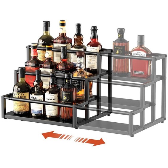 Étagère à boissons extensible sur 3 niveaux, en acier au carbone, de couleur noire