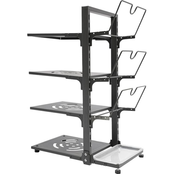 Étagère à casseroles et poêles - Organisateur à 4 niveaux en acier au carbone - 37×22,6×53 cm - 10 kg par niveau - Gain de place - Gris