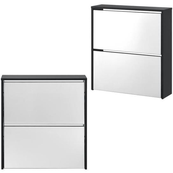 etagere a chaussures design meuble de rangement 2 compartiments stockage pour 6 paires façade miroir panneaux de particu