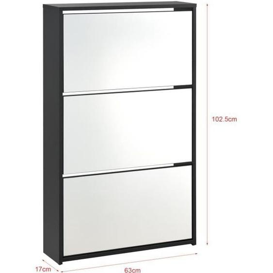 Étagère à chaussures - Helloshop26 - Meuble de rangement 3 compartiments - Façade miroir - Noir