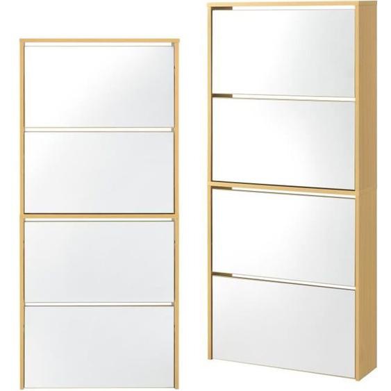 Étagère à chaussures - Helloshop26 - Meuble de rangement 4 compartiments - Façade miroir - Noir