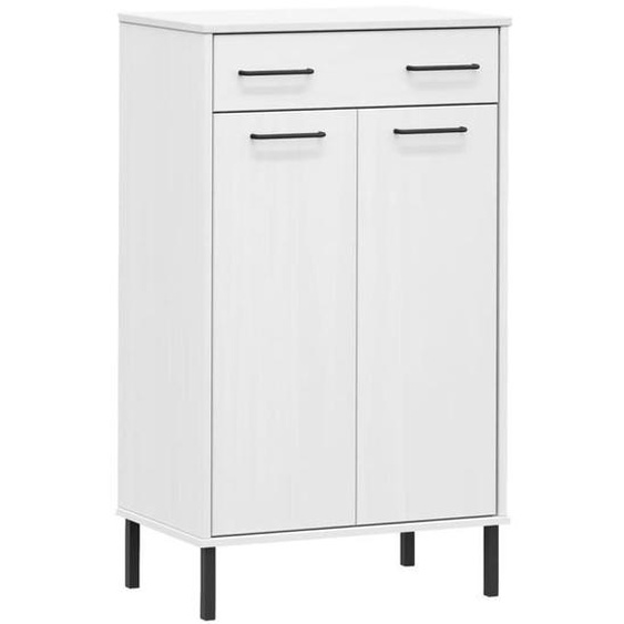 Étagère à chaussures - OMABETA - Modèle OSLO - Métal Blanc - Bois de pin - Style Scandinave