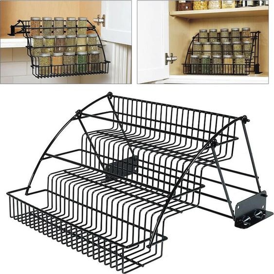 Étagère à épices 3 niveaux - Panier darmoire abaissable - Pour armoire de cuisine & garde-manger - Pour épices, snacks, cosmétiques