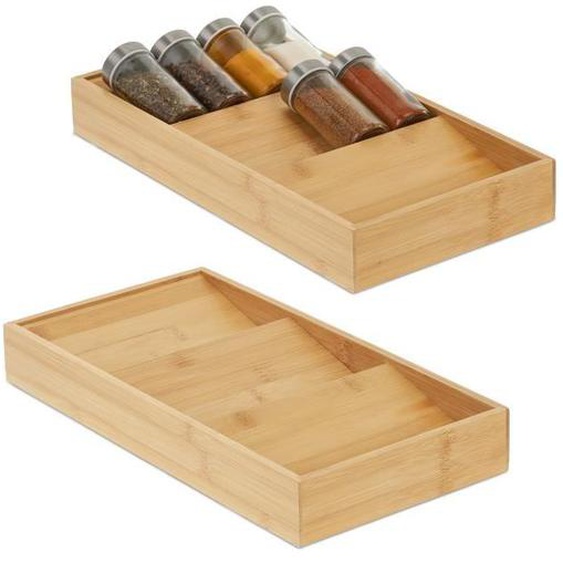 Etagère à épices en bambou, lot de 2, condiments, herbes, 3 étages, escalier pour plan, 5x20x38 cm, décoratif, nature