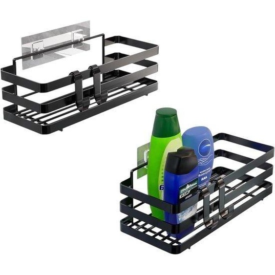 Etagère à épices en métal Set de 2 pour mur Salle à manger Autocollant pour épices Etagère de cuisine Organisateur Gain de place pour cuisine Salle de bain Noir 25x12x5cm