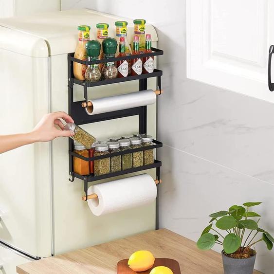 Étagère à épices HOMEWELL - Noir - 30x11x40cm - Support de rangement de cuisine pliable avec aimant