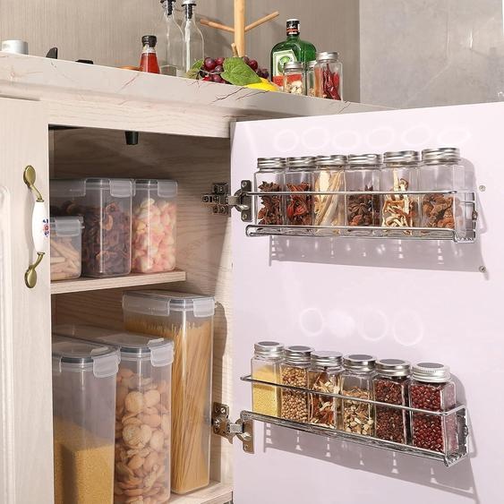 Étagère à herbes suspendue en métal - kit de 4 pièces pour le mur - sans percer - Organiseur darmoire de cuisine - Étagère de cuisine murale pour les épices - 29 x 6 x 65 cm Organiseur darmoire de cuisine