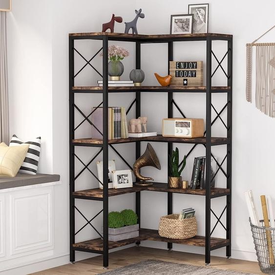 Étagère à livres dangle Tribesigns, étagère à livres haute, grande étagère dangle industrielle, étagère dangle au sol, étagère de stockage, étagère de rangement avec cadre métallique