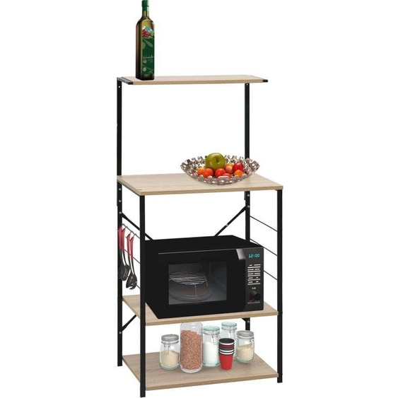 Étagère à micro-ondes Chêne noir 60x39,6x123 cm Matériau dérivé du bois , Étagères de cuisine Design 2024