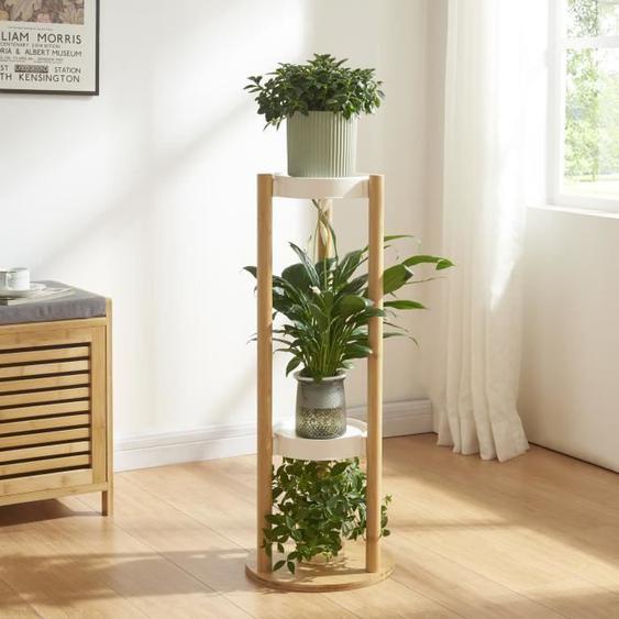 Étagère à plantes Sastamala à 3 niveaux bambou 80 x 31 x 31 cm naturel blanc