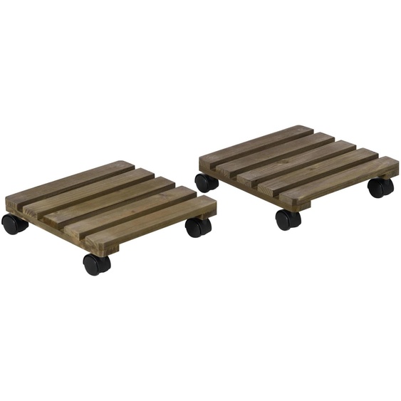 Étagère à plantes sur roulettes - 2 niveaux - Bois massif de pin - 4 roulettes avec freins - 30 x 30 x 7 cm - Marron