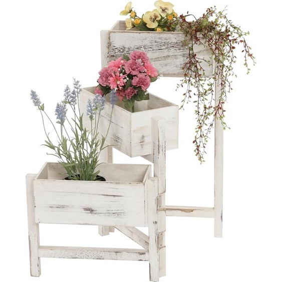 Étagère à plantes T275, Étagère sur pied Porte-fleurs Jardinière, 65x108x15cm, bois Shabby-Look Vintage ~ blanc