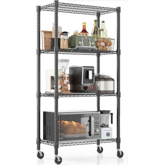 Étagère à quatre niveaux avec roulettes, réglable en hauteur pour charges lourdes, 76x35x182 cm, étagère de garage, étagère de stockage, étagère de cuisine, supporte au moins 816 kg