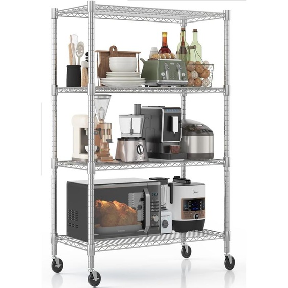 Étagère à quatre niveaux avec roulettes, réglable en hauteur pour charges lourdes, 91x45x182 cm, étagère de garage, étagère de stockage, étagère de cuisine, supporte au moins 816 kg