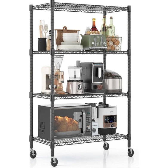 Étagère à quatre niveaux avec roulettes, réglable en hauteur pour charges lourdes, 91x45x182 cm, étagère de garage, étagère de stockage, étagère de cuisine, supporte au moins 816 kg