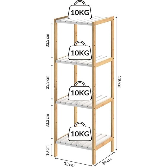 Étagère autoportante en bambou, rack de rangement à 4 niveaux, 110 x 33 x 34 cm