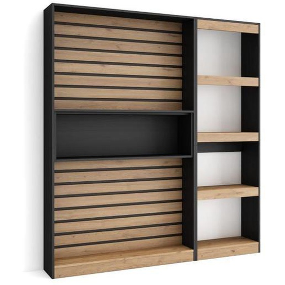 Étagère Bibliothèque, Étagère de Rangement, 170x25x186cm, Salon Salle à manger Bureau, Chêne , RF2334
