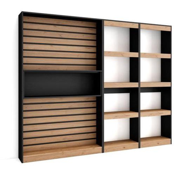 Étagère Bibliothèque, Étagère de Rangement, 230x186x25cm, Salon Salle à manger Bureau, Chêne , RF2421