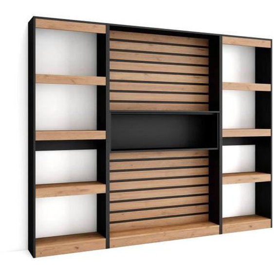 Étagère Bibliothèque - SKRAUT HOME - 230x186x25cm - Chêne et noir - Style moderne - Grande capacité de rangement