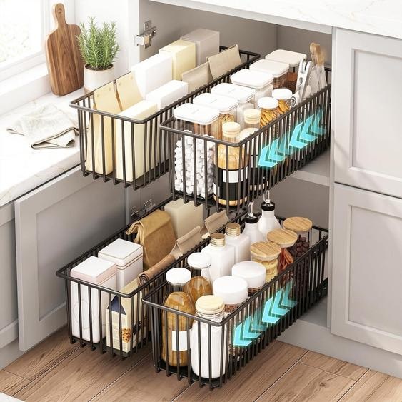 Étagère coulissante en 4 parties, adaptée aux armoires, sans perçage, en acier au carbone, largeur réglable de 41 à 58 cm