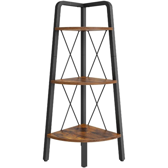 Étagère dangle, 3 niveaux, bibliothèque, autoportante, style vintage, couleur marron/noir