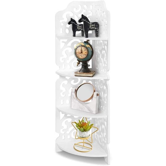 Étagère dangle, 4 niveaux, blanche, en WPC, dimensions : 84,5 x 18 x 22 cm