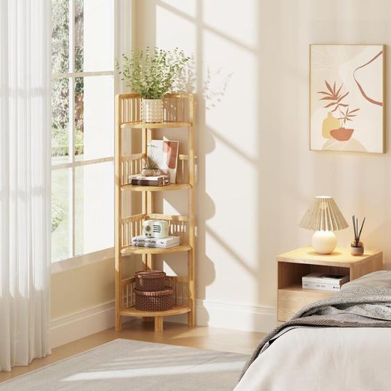 Etagère dangle 4 niveaux en bambou,Étagère de Rangement pour Salon Salle de Bain Cuisine Balcon Couloir 104 x 30 x 30 cm - Naturel
