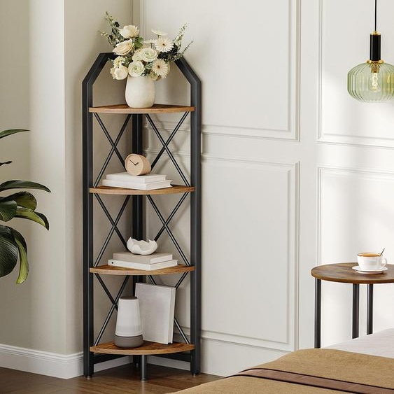 Étagère dangle, 4 niveaux, forme semi-circulaire, style industriel, couleur marron, capacité de 20 kg par étagère
