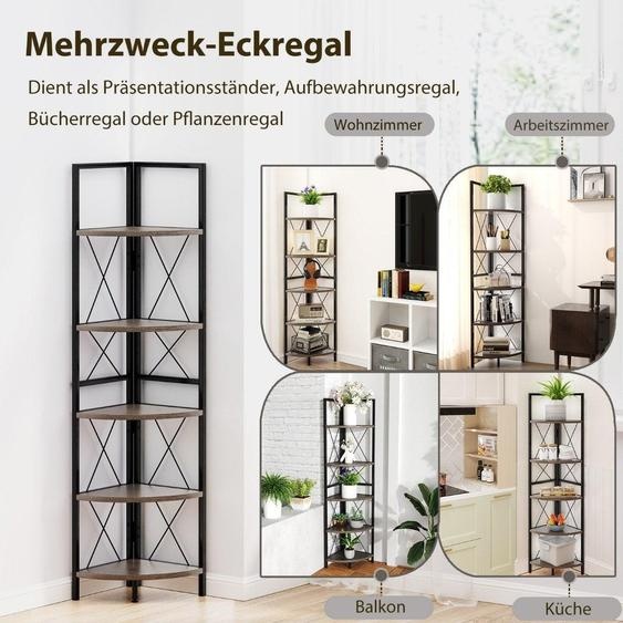 Etagère dangle à 5 niveaux bibliothèque hauteur 160 cm étagère sur pied en bois avec structure en métal chêne gris
