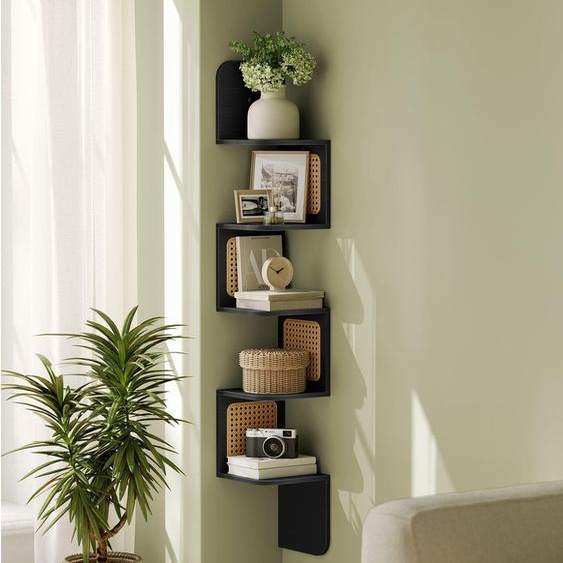 Étagère dangle à 5 niveaux en forme de zigzag, frêne noir