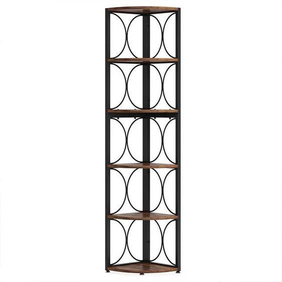 Étagère dangle à 6 étages HOGA-J0174, 32,5 x 32,5 x 162,9 cm, style rustique, noir/marron