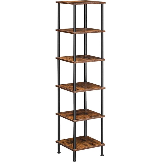 Étagère dangle avec 6 niveaux, design industriel, couleur vintage marron et noir, dimensions : 30 x 30 x 141,5 cm