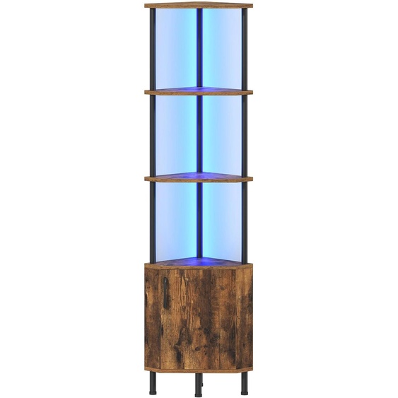 Étagère dangle avec éclairage LED, 4 compartiments, meuble de rangement, style vintage, couleur marron/noir